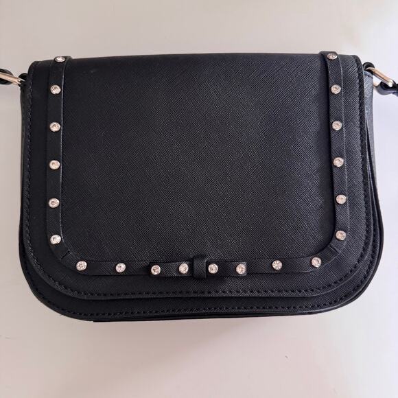 Kate Spade Laurel Way Jeweled Rhinestone Bow Black Leather Crossbody Bag - Picture 2 of 10